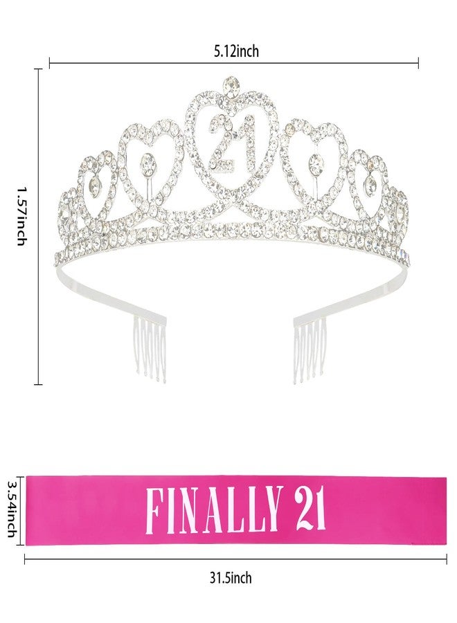 Amariver Finally 21 Silver Crown with Rhinestones & Hot Pink Sash - 21st Birthday Tiara & Party Supplies - Image 2